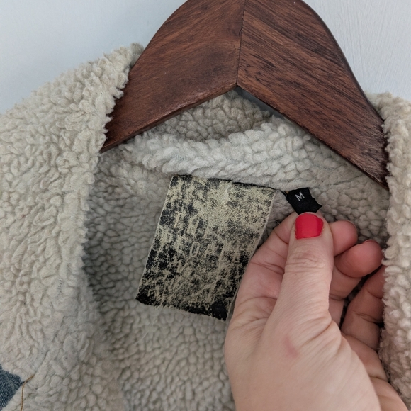 The People VS. Eddie Sherpa Destroyed Denim Jacket Medium Unisex Men's Women's - Picture 2 of 7